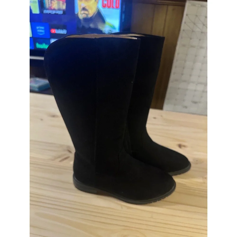 Cat & Jack Meranda Tall Boots Black Faux Suede Side Zip Kids Size 2 NEW
